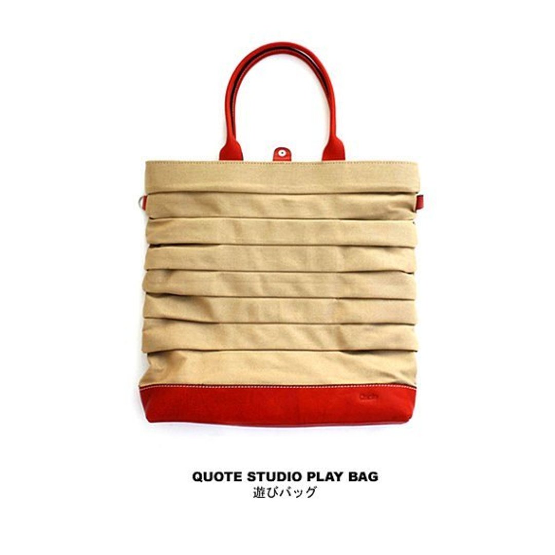QUOTE Play Bag Leather N Canvas---Light brown 卡其色 - 侧背包/斜挎包 - 其他材质 卡其色