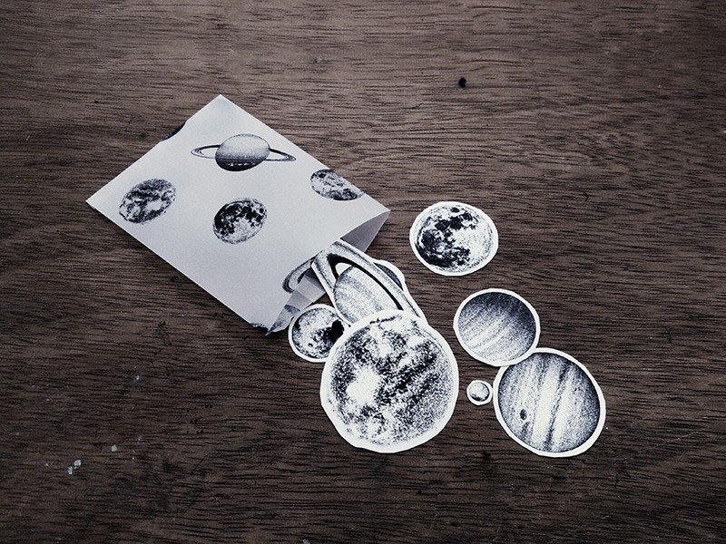 星座/星球系列－和纸手剪贴纸 20枚 ( 黑色15枚+烫金5枚) - 贴纸 - 纸 黑色