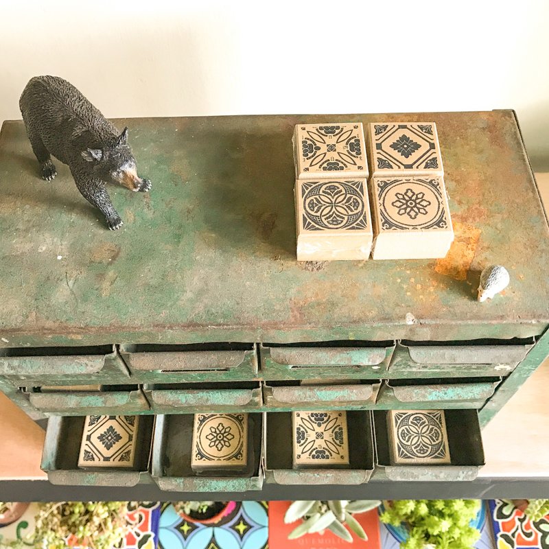 四季-春夏秋冬 四款 花砖印章(4入) - 印章/印台 - 木头 咖啡色