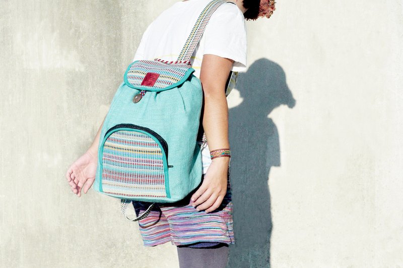 情人节礼物 天然手织布彩虹缤纷 帆布书包 / 背包 / 后背包 / 肩背包 / 旅行包 - 自然手感缤纷色彩薄荷绿 - 后背包/双肩包 - 棉．麻 多色