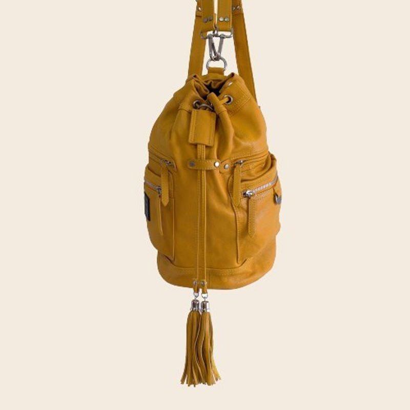 ► Jennifer ｜ shoulder bag ● 　　　　芥末黄色／软羊皮圆筒背包 - 侧背包/斜挎包 - 真皮 橘色