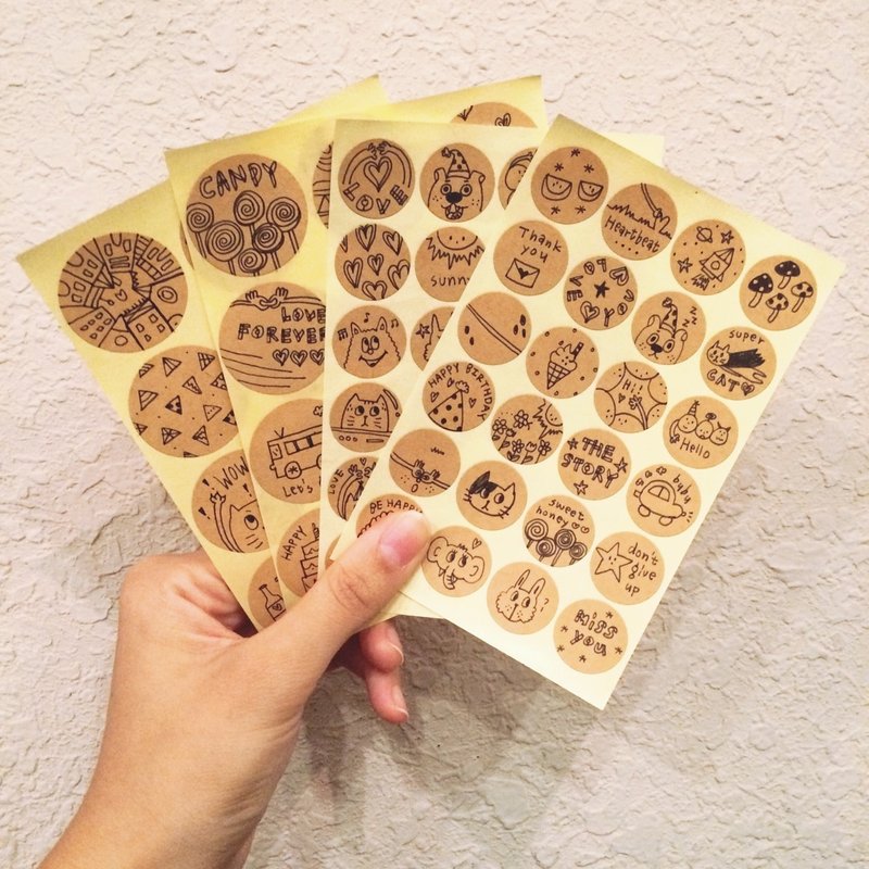 牛皮圆圆贴纸 - 贴纸 - 纸 咖啡色