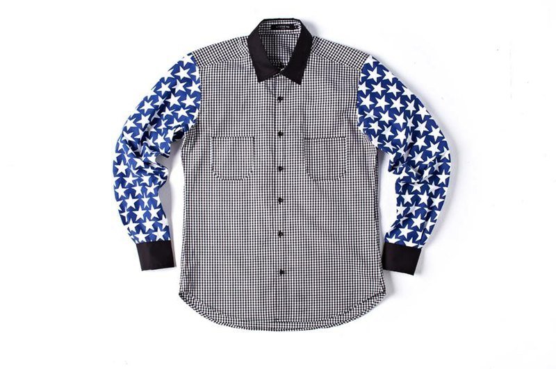 Stone'As Stars Print & Check Shirt / 星星格子衬衫 - 男装衬衫 - 棉．麻 黑色