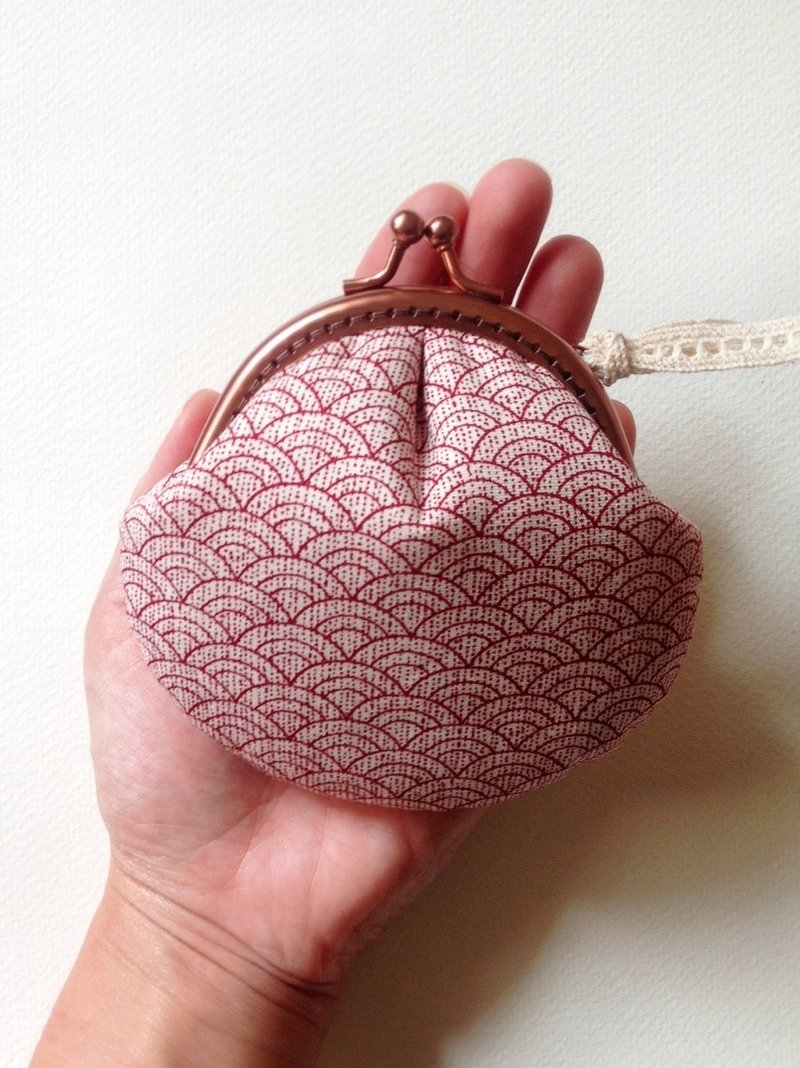 hm2。红 浪花朵朵 贝壳。口金包 - 零钱包 - 棉．麻 红色