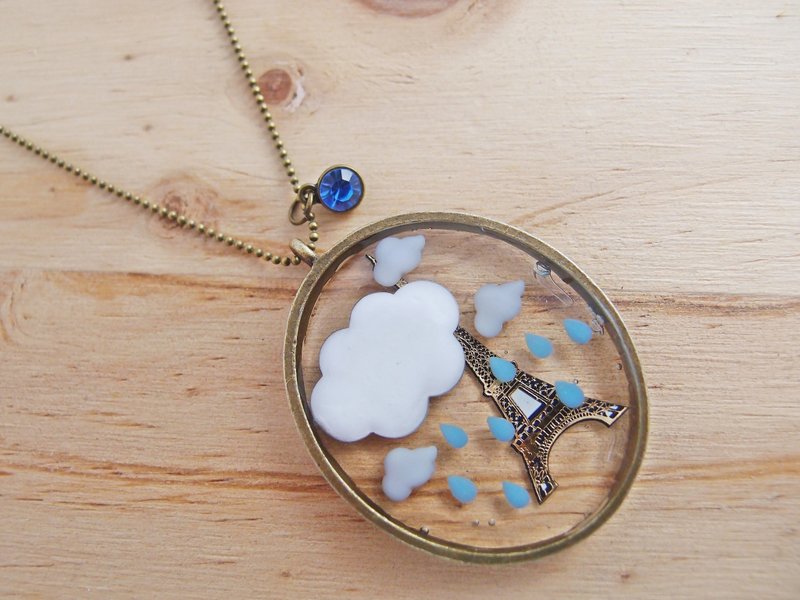 我在巴黎下着雨【 CN0165 】 清透宝石 x 古铜长项链】**可改钥匙圈、吊饰 - 项链 - 其他材质 蓝色