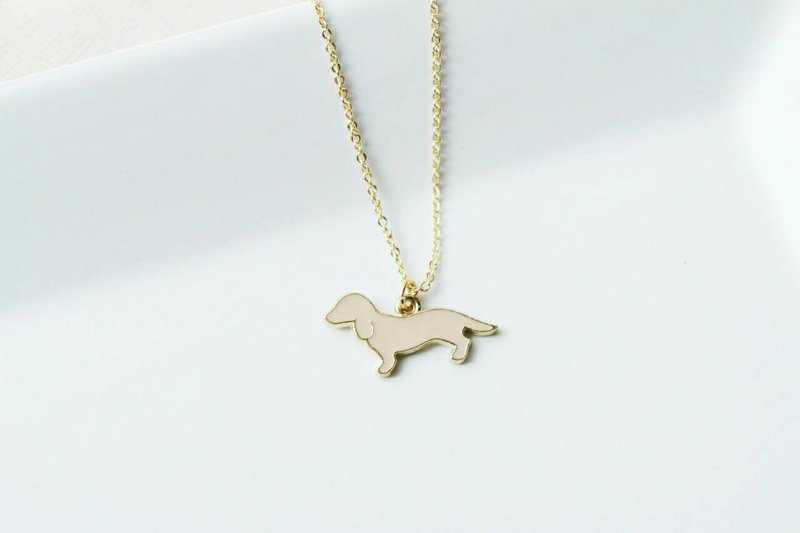 《暖心系列》我的毛小孩 浅米奶茶色腊肠 极细锁骨项链 - 项链 - 纸 