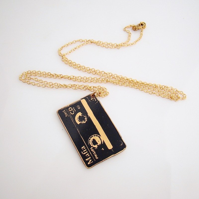 Cassette tape pendant in brass with and enamel  color ,Rocker jewelry ,Skull jewelry,Biker jewelry - 项链 - 其他金属 
