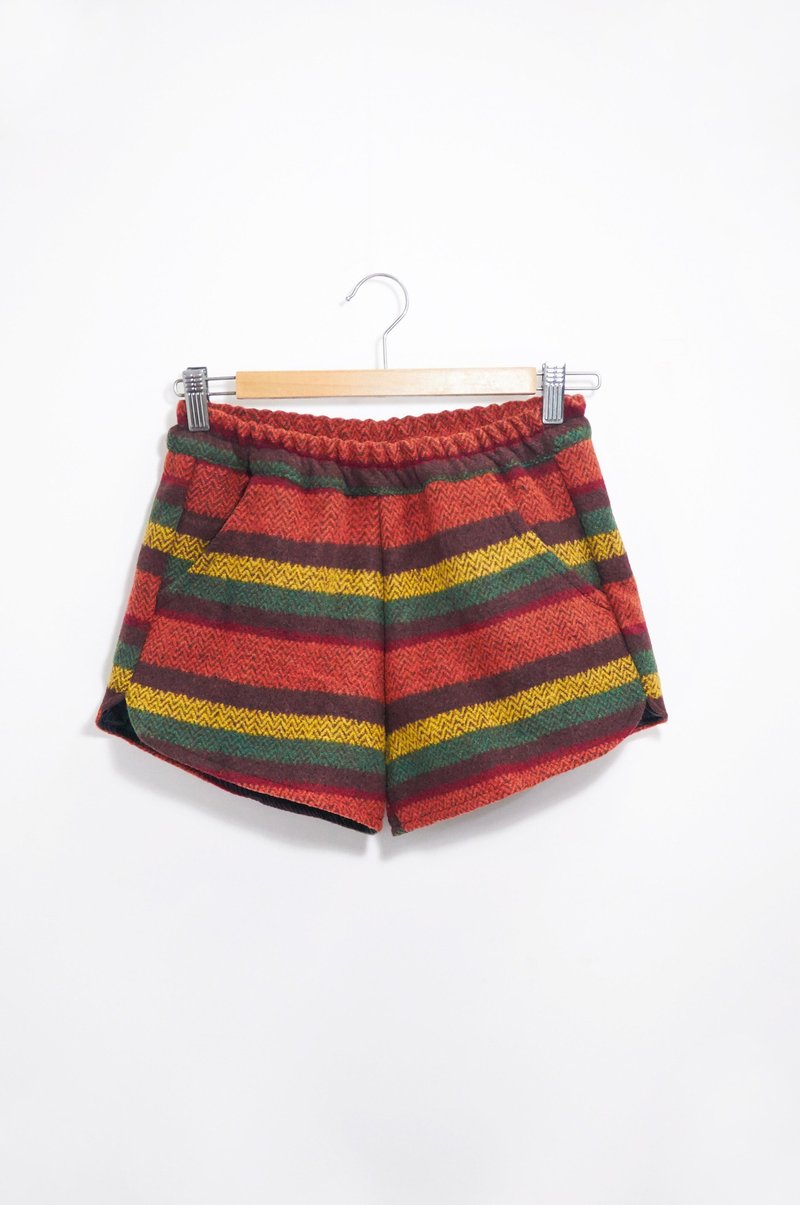 保暖厚棉毛呢民族短裤 - 焦糖色调 - 女装长裤 - 其他材质 