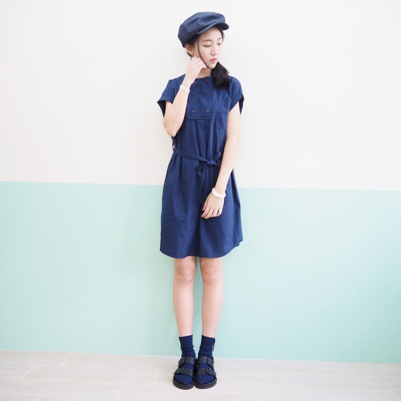 深蓝工装水手连衣裙 - 洋装/连衣裙 - 棉．麻 蓝色