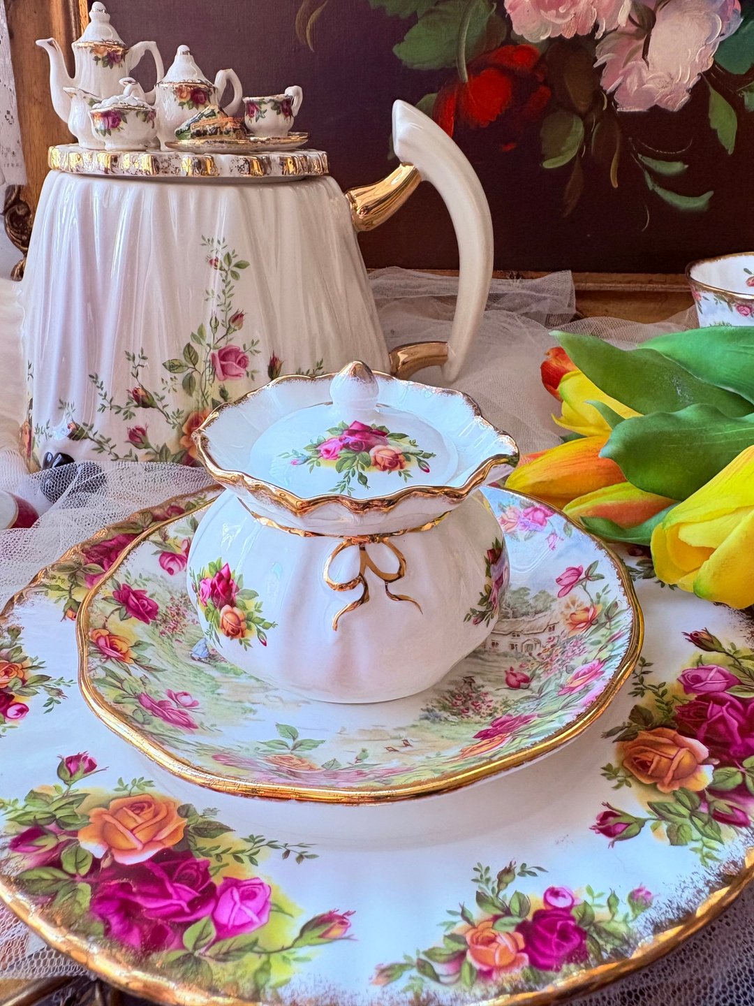 英国骨瓷皇家阿尔巴特Royal Albert 老镇玫瑰珠宝盒储物盒糖碗 - 调味罐/酱料瓶 - 瓷 蓝色