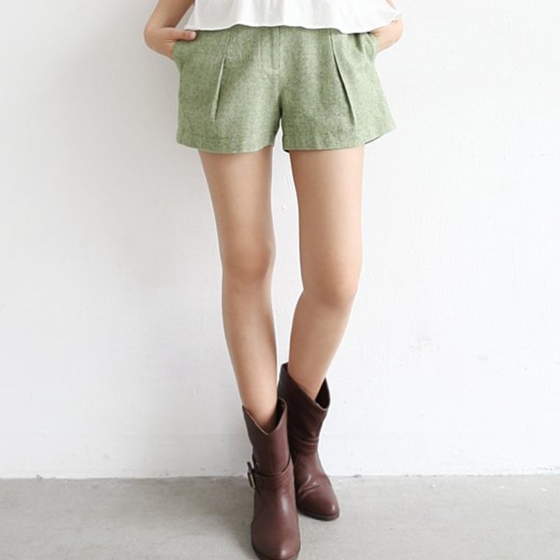 简约压折轻磅毛呢短裤-绿 - 其他 - 其他材质 绿色