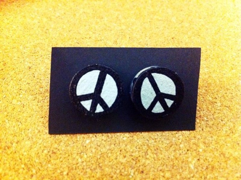 手绘木头耳针-和平 - 耳环/耳夹 - 木头 灰色