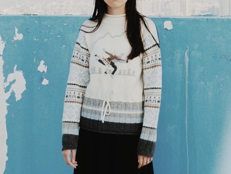 地花古着 | 香港制 雪地上的恋人毛衣 - 女装针织衫/毛衣 - 其他材质 白色