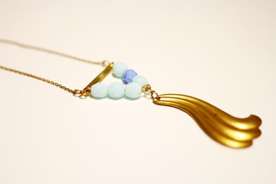 情人节礼物 ♥ { moimoi } 美人鱼儿手工项炼 天然石/黄铜片 - 项链 - 其他金属 蓝色