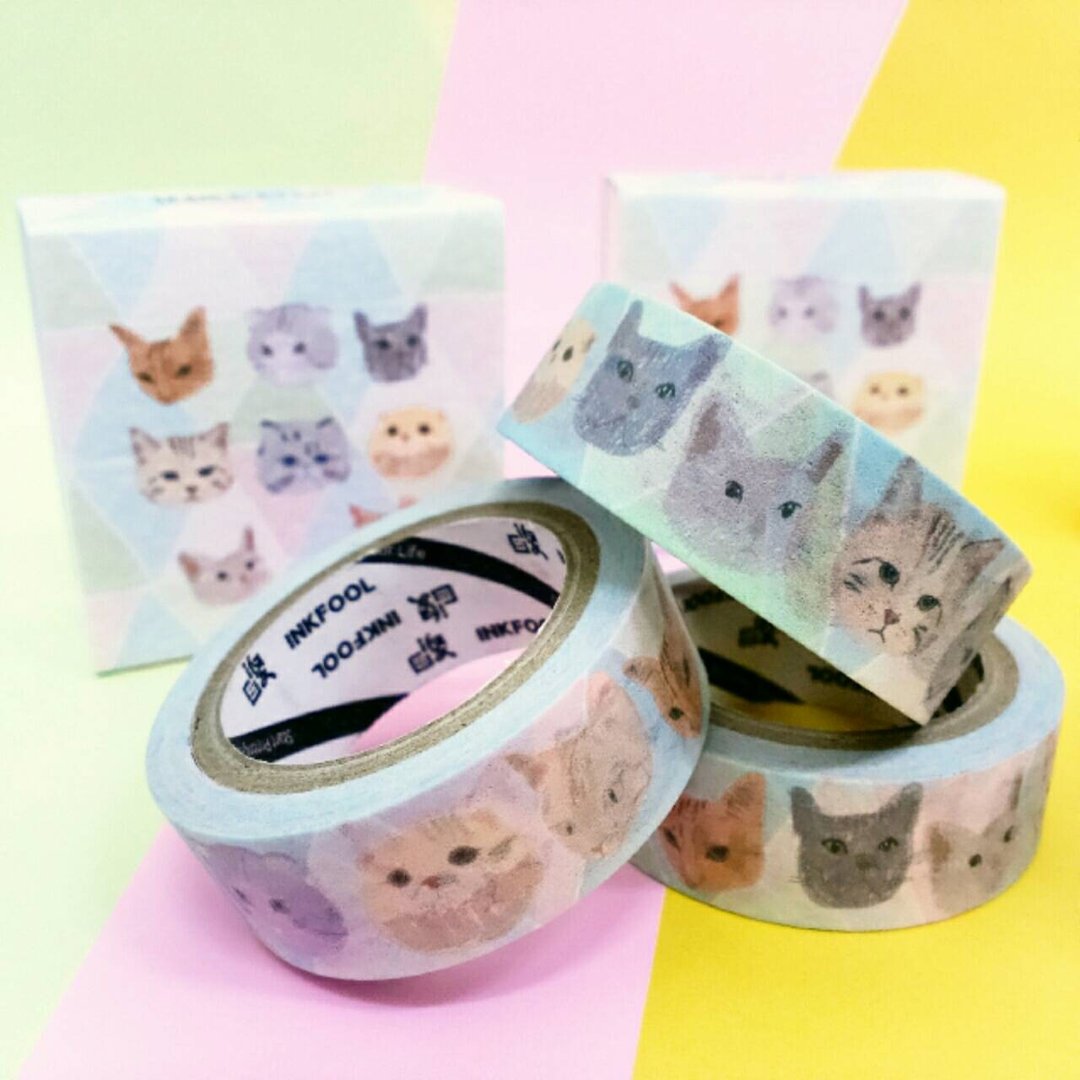 印傻子 猫喵喵 design by Bonjour Andrea *0903快闪款* - 纸胶带 - 纸 