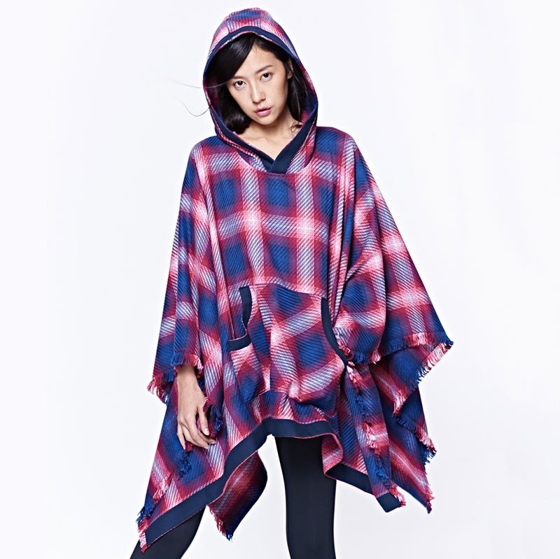 CA Oracle Cape 格纹内刷毛手工斗篷 红格 - 女装休闲/机能外套 - 其他材质 红色