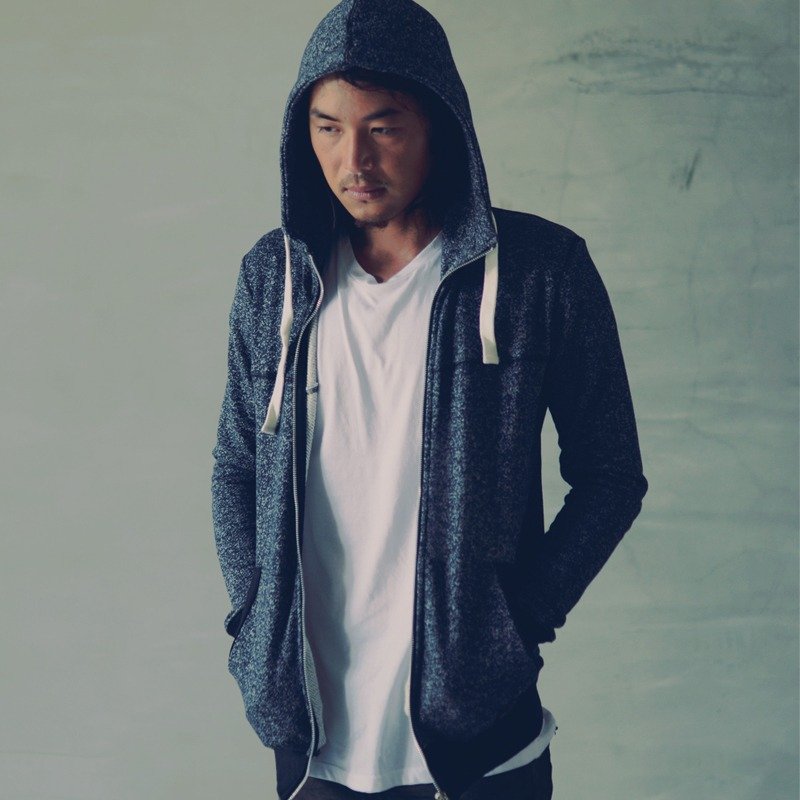 日本混纺鱼鳞布高领连帽外套-Parka（蓝） - 中性连帽卫衣/T 恤 - 其他材质 蓝色