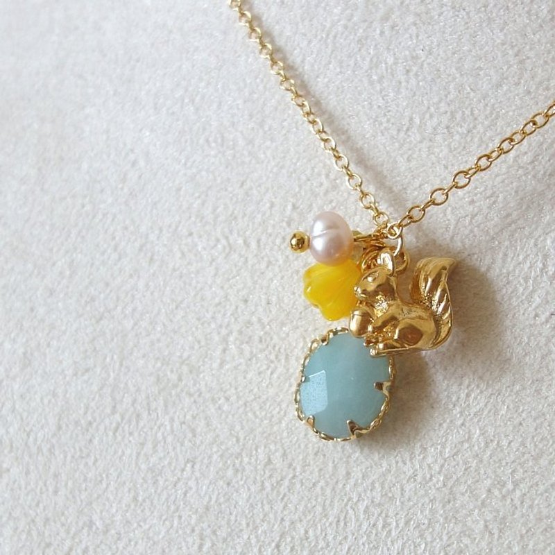 {KNL0077}森物语~寻宝的松鼠镶边天河石短炼 - 项链 - 宝石 绿色