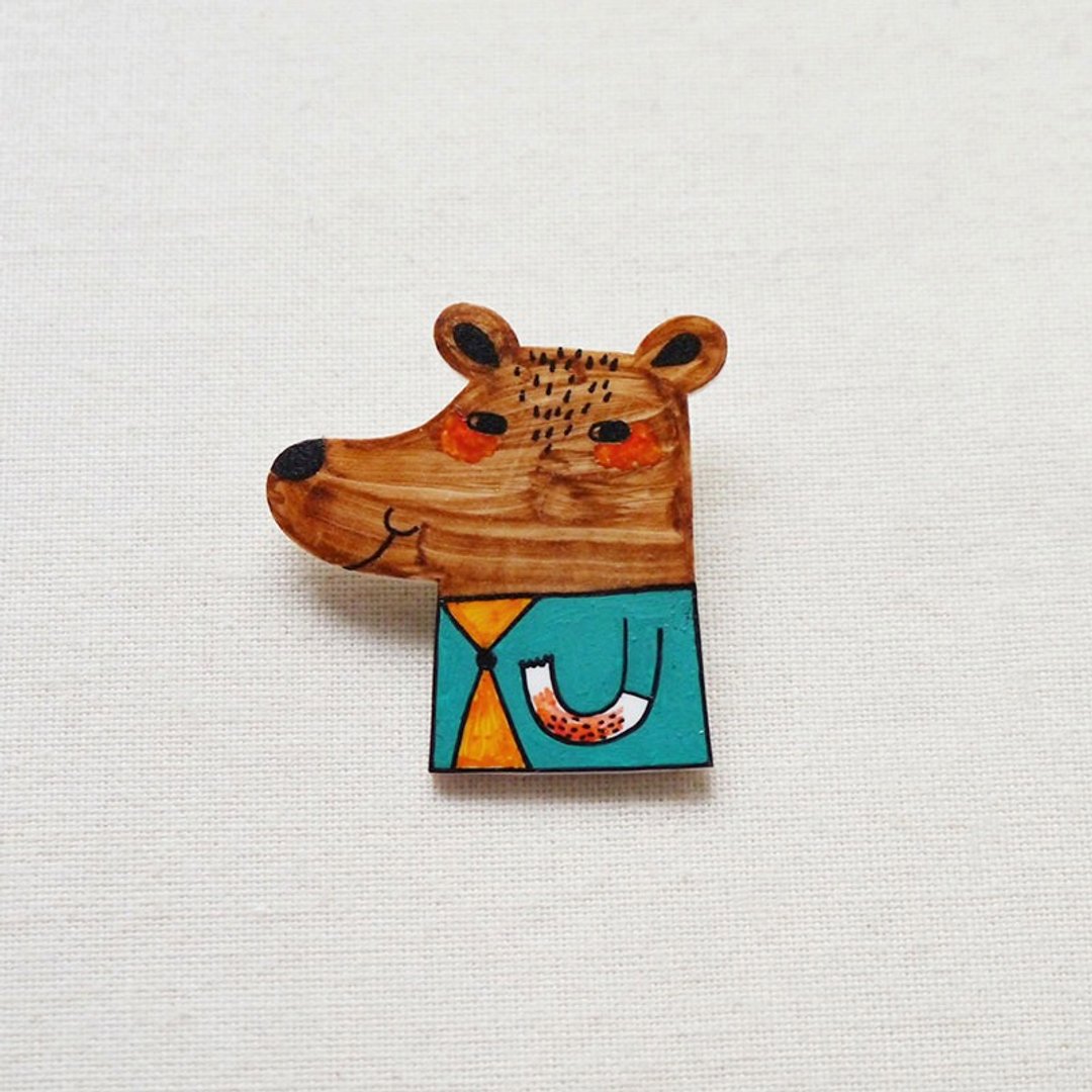 Chok Chok Mr. Mousey / 老鼠先生Chok Chok / 手工制作热缩片 / 胸针磁铁 - 胸针 - 塑料 咖啡色