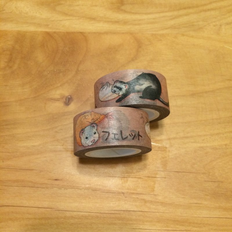 貂貂纸胶带 喜爱与各种食物 炸虾 章鱼烧 包子 - 纸胶带 - 纸 咖啡色