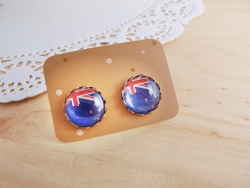 西西丫法。Call009。水晶泡泡系列。世界国旗 x 纽西兰 x 手工创作 x 贴耳 针式耳环、夹式耳环 - 耳环/耳夹 - 其他材质 咖啡色