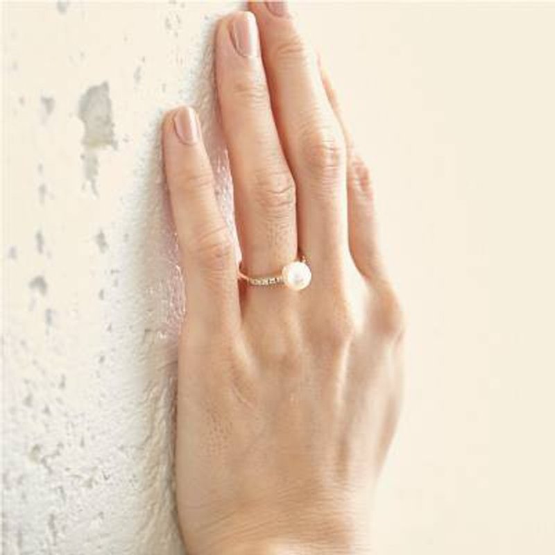 Ring K10YG, diamond and freshwater pearl petit jewelry ring FirstR01 - 戒指 - 其他金属 金色