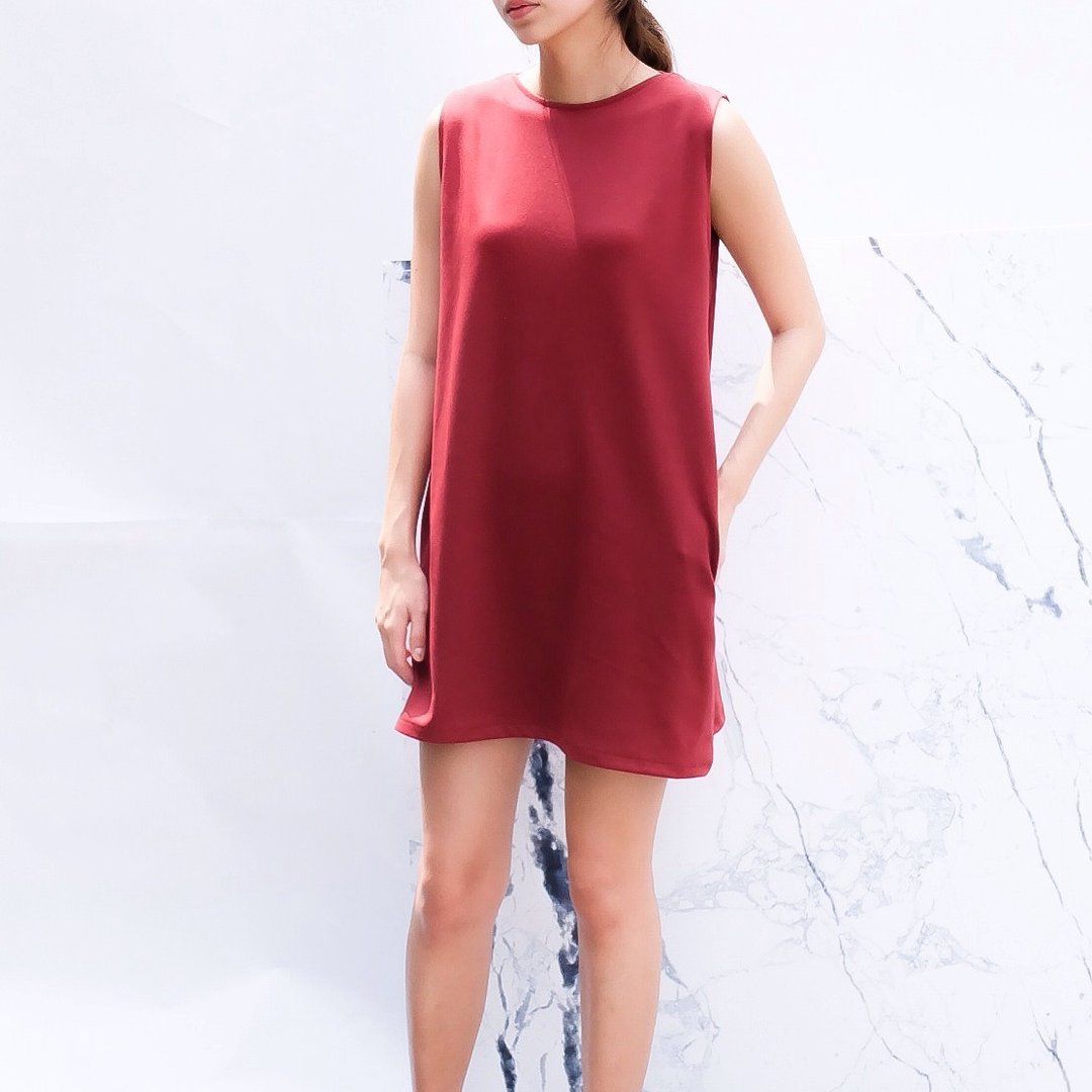 Shift Dress - Red Wine - 洋装/连衣裙 - 其他材质 红色
