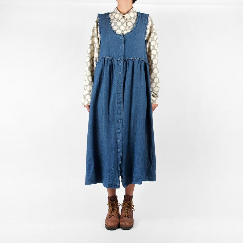 │moderato│清新森林复古宽松牛仔古着洋装吊带裙/优雅.个性.礼物.女朋友.独特.文艺.vintage - 洋装/连衣裙 - 其他材质 蓝色