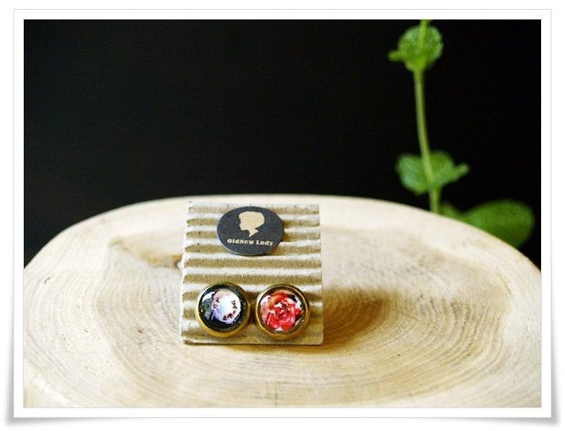 OldNew Lady-小圆型耳环系列。铁钉与玫瑰 - 耳环/耳夹 - 其他金属 