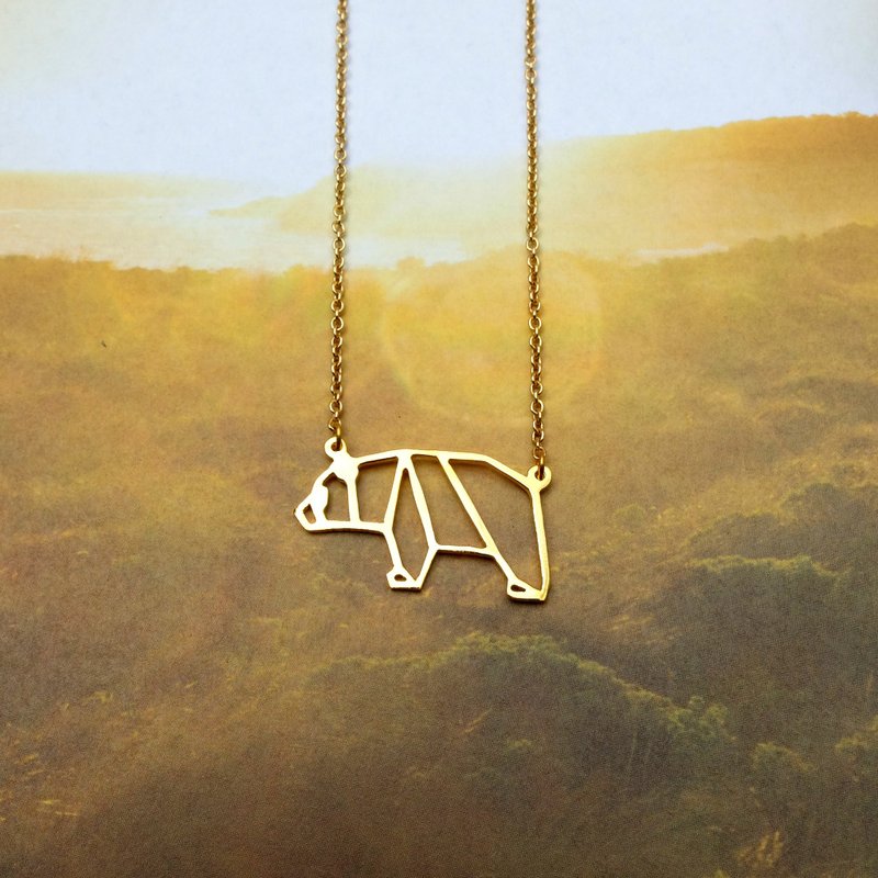 Origami Panda Necklace, Animal Jewelry, Gift for her, Gold Plated Brass - 项链 - 铜/黄铜 金色