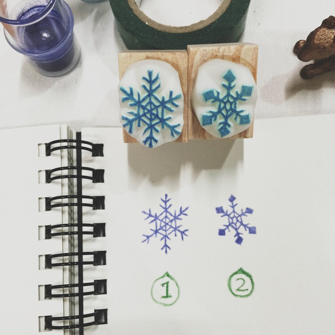 手刻日本橡皮图章 Xmas 雪花飘 - 印章/印台 - 橡胶 蓝色