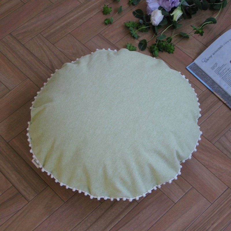 [Cover only] canvas chambray Cushion cover pompon R - 枕头/抱枕 - 棉．麻 绿色