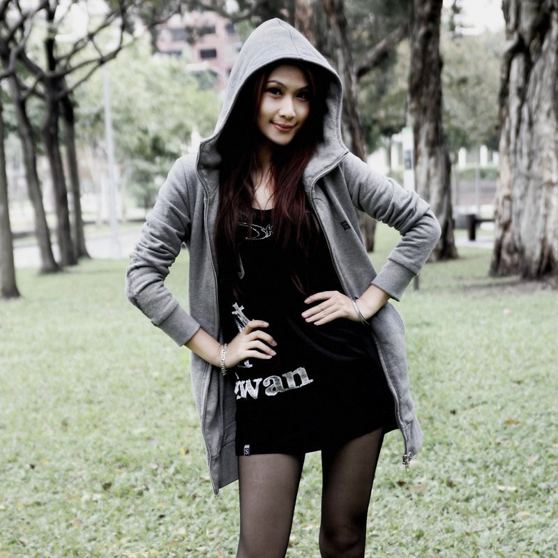 SS联名系列_蜂蜜甜心灰色高领双层双拉头连帽外套_女版 - 中性连帽卫衣/T 恤 - 棉．麻 灰色