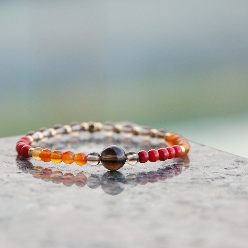 ITS：875【天然石系列・拥抱】红玛瑙/茶晶/砗磲/黄铜弹力手环。 - 手链/手环 - 其他材质 红色