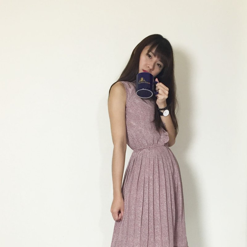 古着洋装_/ 甜蜜恋曲 / 印花 / 雪纺 - 洋装/连衣裙 - 其他材质 粉红色