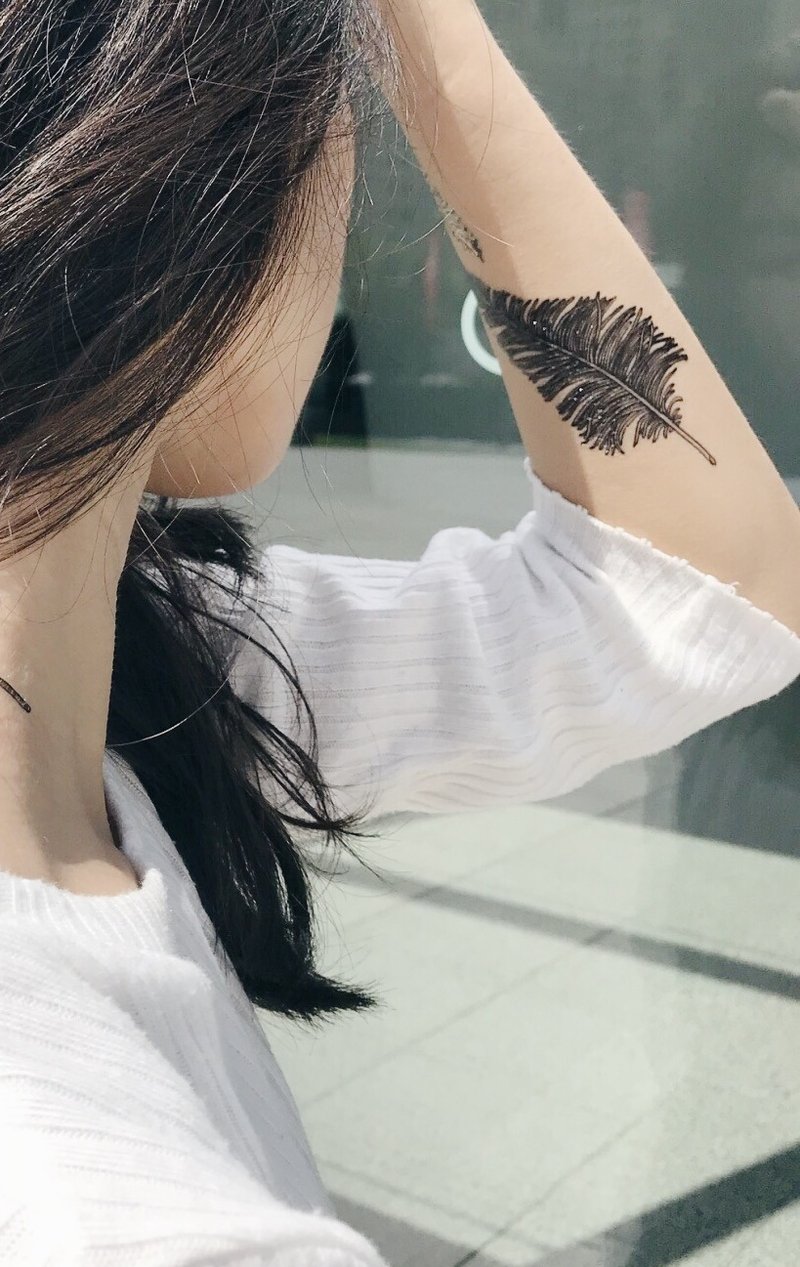 神聖之羽-2入紋身貼紙 原創手繪設計 - 纹身贴 - 纸 银色