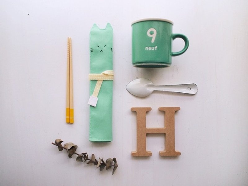 hairmo。骄傲猫随身筷套/餐具袋/笔袋-T水青 - 筷子/筷架 - 纸 蓝色