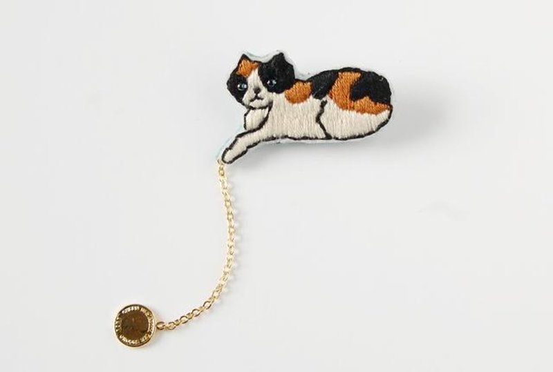 [Order production coin embroidered cat brooch tortoiseshell - 胸针 - 羊毛 