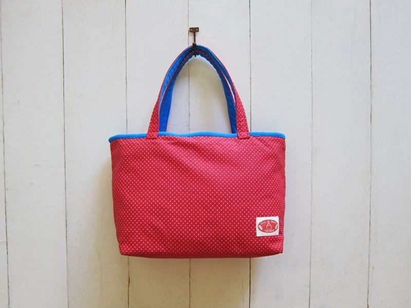 马卡龙系列-红底小白点+宝蓝大号帆布托特包 (拉链开口款) - 侧背包/斜挎包 - 其他材质 多色
