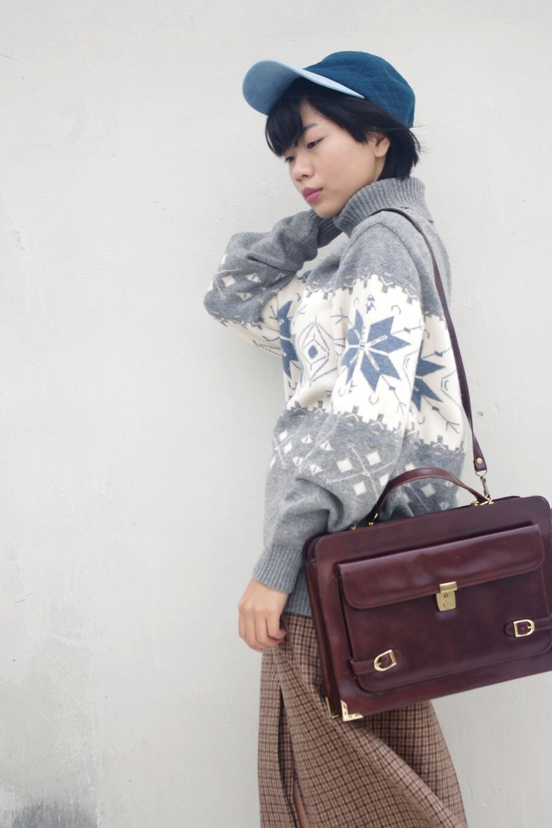 4.5studio-日本下北泽寻宝古着-暖呼呼灰X白雪花缇花高领毛衣 - 女装针织衫/毛衣 - 其他材质 灰色