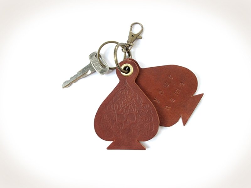 摇滚吧 ROCK x 克服逆境 x 个性全手工皮革锁匙扣 (棕) 共2件组 - 钥匙链/钥匙包 - 真皮 金色