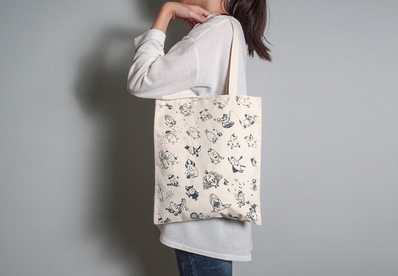 手绘手印 胚布提袋【地瓜的人生百态】单面/双面 手提/肩背 - 侧背包/斜挎包 - 棉．麻 黑色