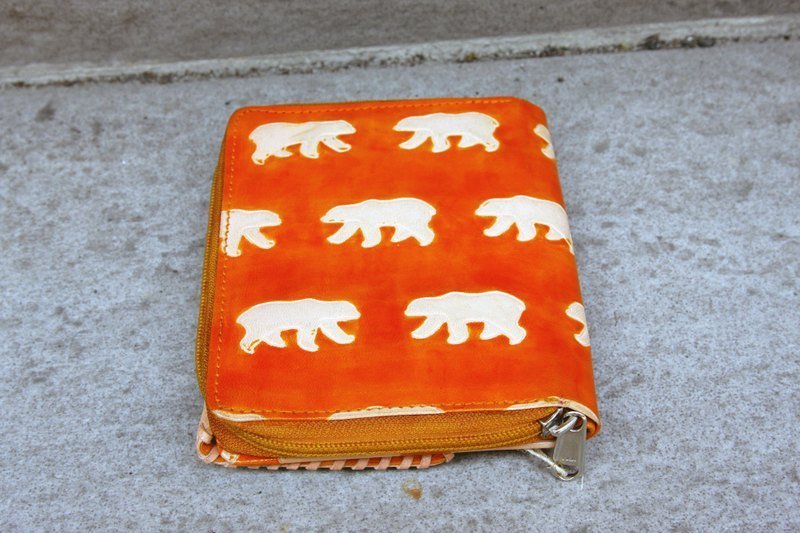 山羊皮皮夹＿北极熊＿橘 - 皮夹/钱包 - 真皮 白色