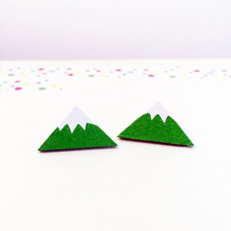 手绘木头耳针-小山(蓝、绿双色) - 耳环/耳夹 - 木头 蓝色