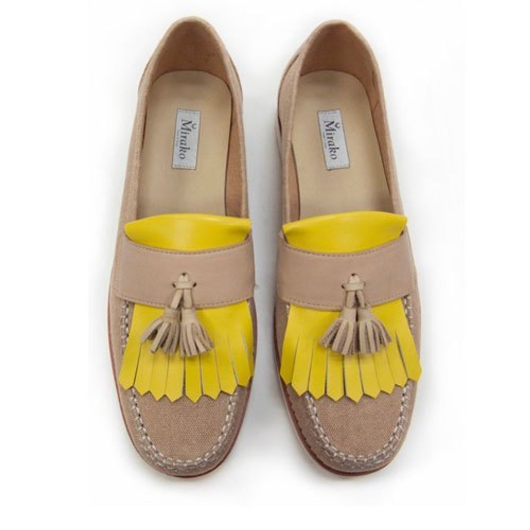 Classic Vintage Moccasin Tassel Loafers M1109 Yellow - 女款牛津鞋/乐福鞋 - 棉 黄色