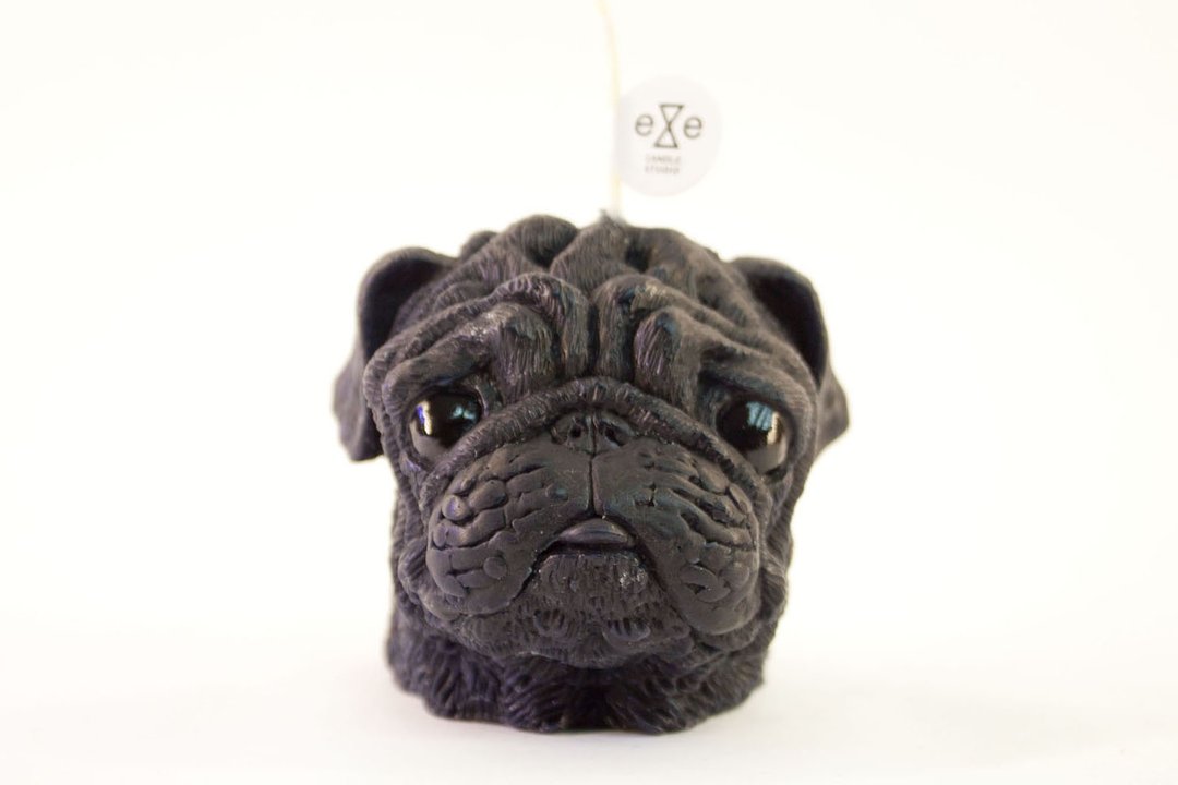黑色巴哥犬 狗造型香氛蜡烛 Pug Dog Candle - 蜡烛/烛台 - 蜡 黑色