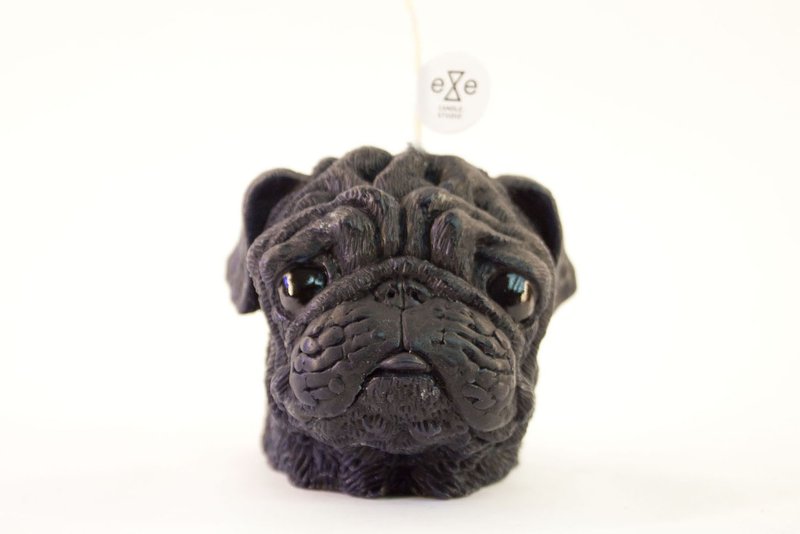黑色巴哥犬 狗造型香氛蜡烛 Pug Dog Candle - 蜡烛/烛台 - 蜡 黑色