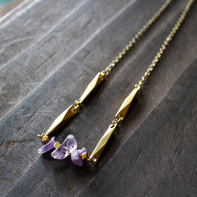 Muse自然风系列NO.166紫色紫水晶碎石切面黄铜项链 - 项链 - 宝石 紫色