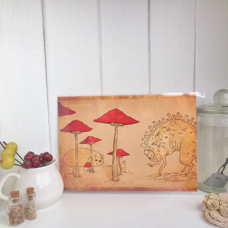 草本菟刻明信片 [插画系列]“猫与怪兽” - 卡片/明信片 - 纸 橘色