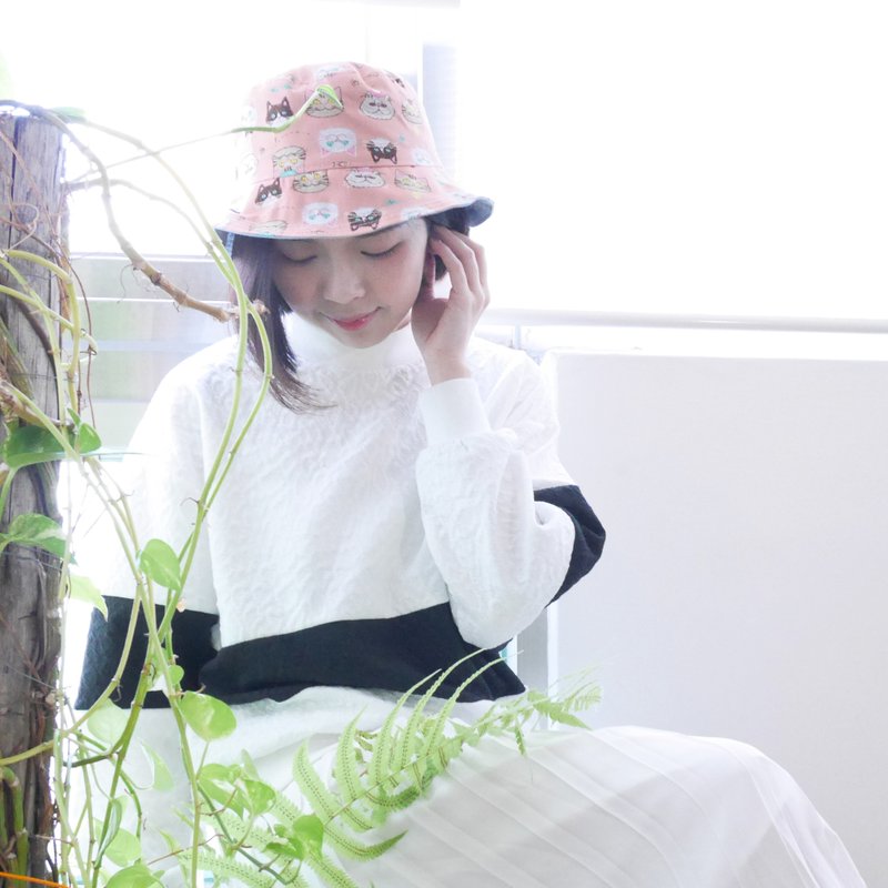 温柔双面渔夫帽系列 | 粉红顽皮猫 - 帽子 - 其他材质 粉红色